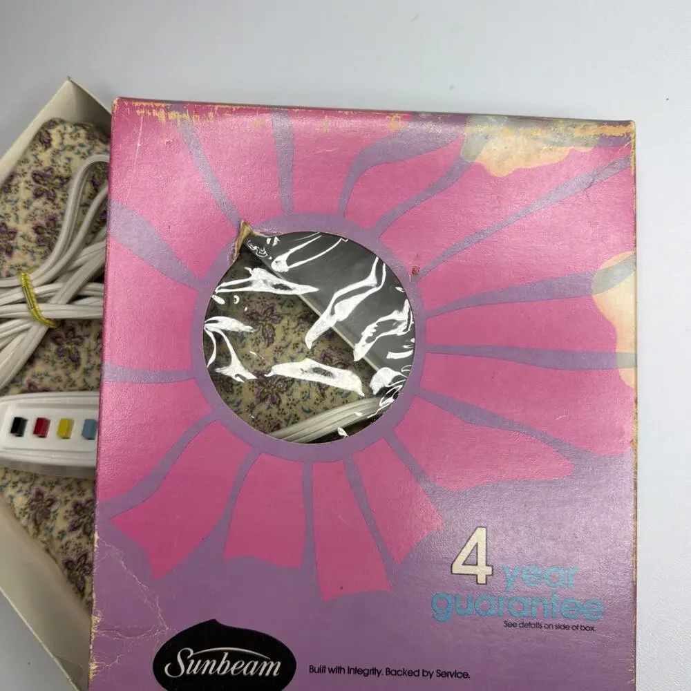 Vintage Rare 1972 Sunbeam Heating Pad Purple Floral Original Box & Manual Tested - Picture 4 of 16